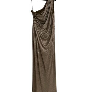 Ralph Lauren Metallic Taupe One-Shoulder Formal Dress